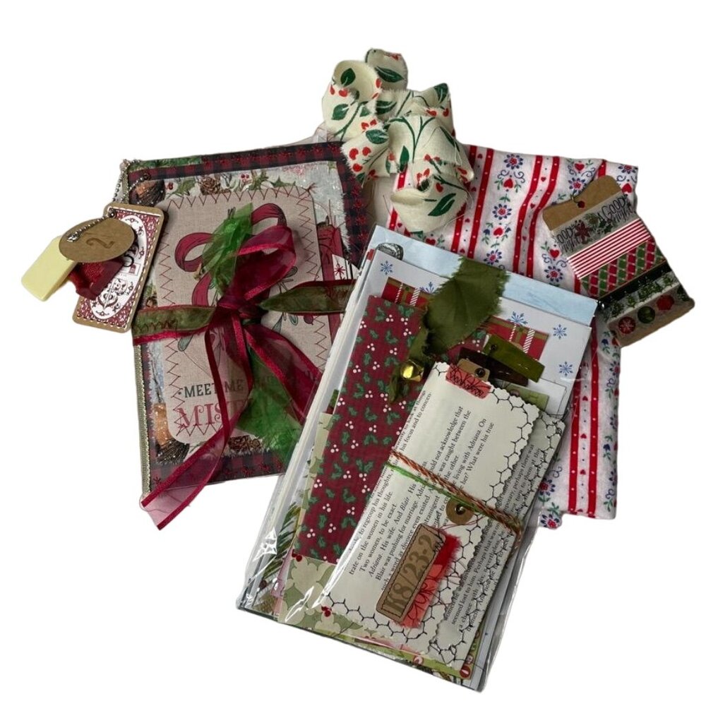 Christmas Junk Journal  With Charm u Washi  Fabric Wrap Tons Ephemera Handmade C